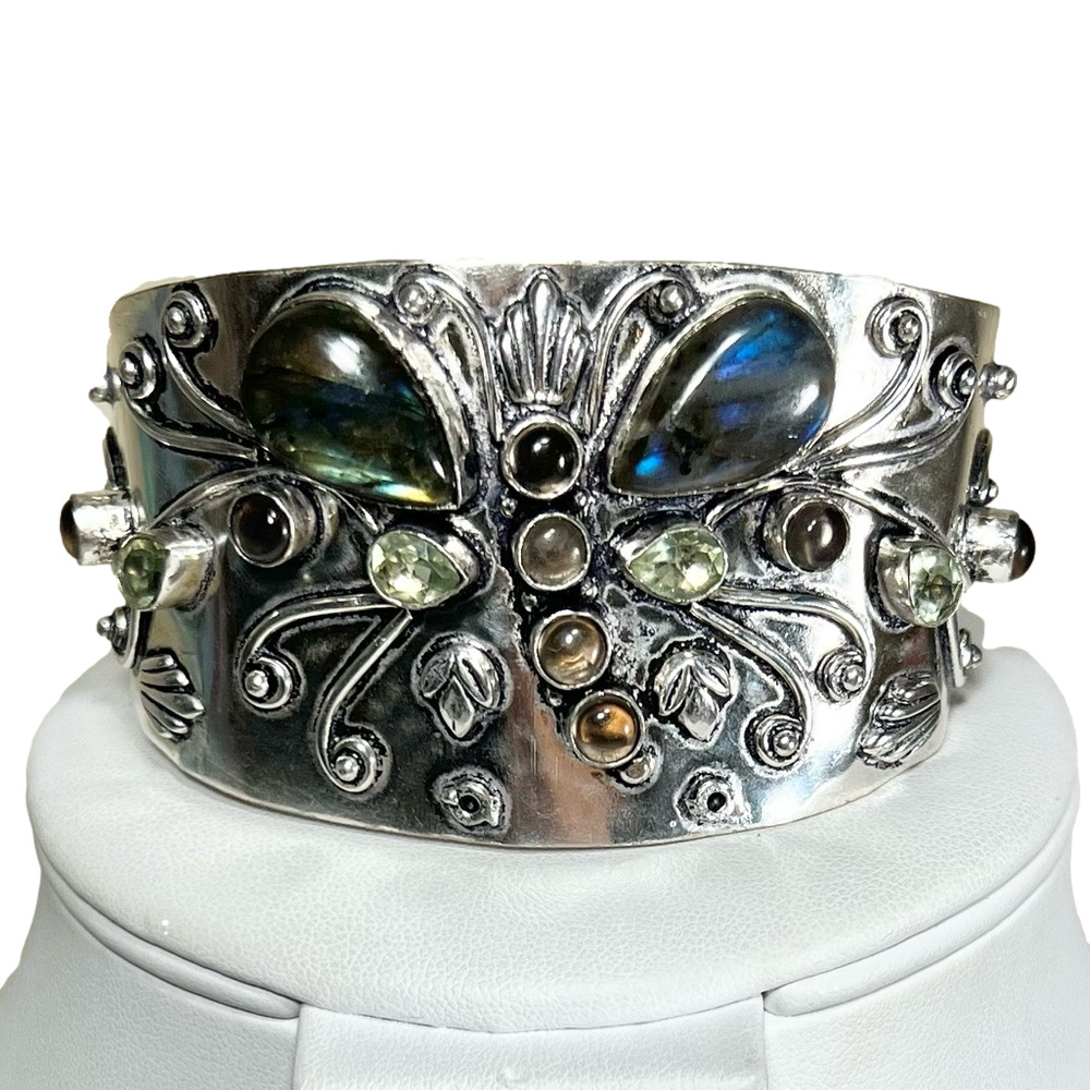 Vintage Style 925 Labradorite Gemstone Bangle Bracelet